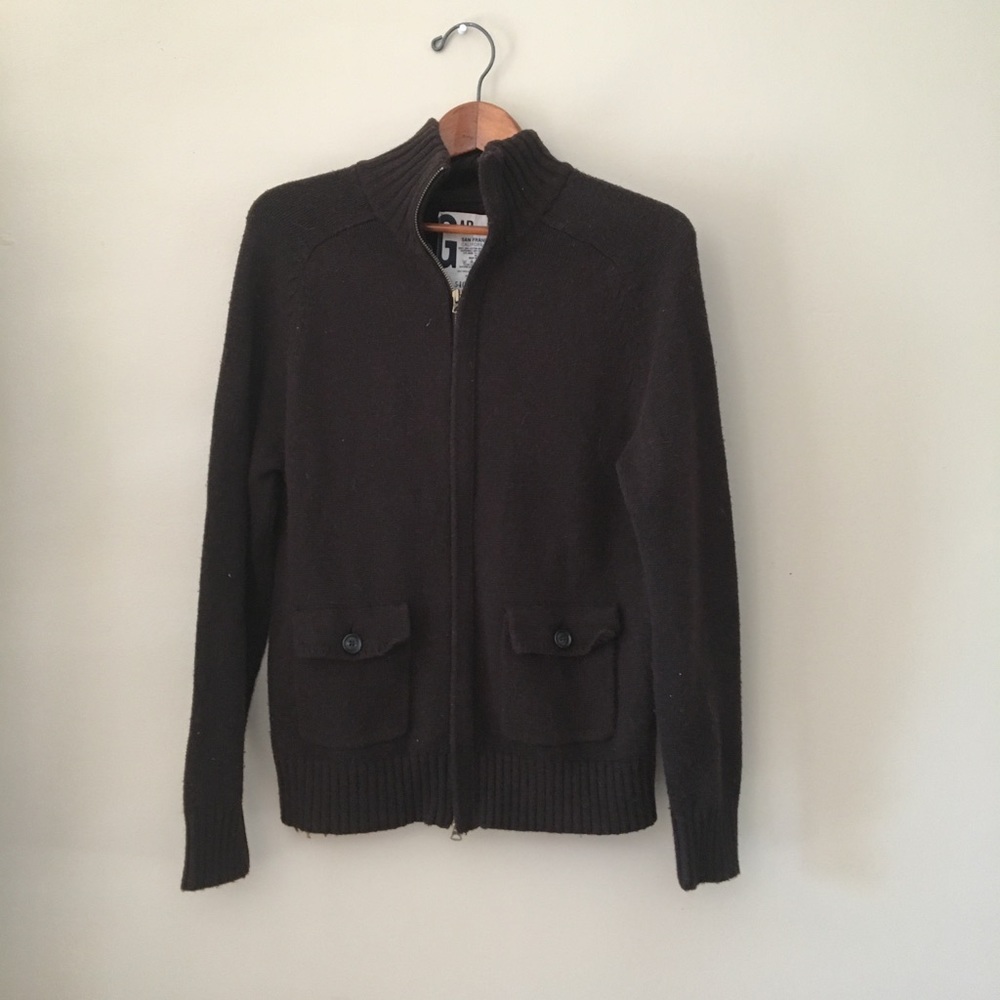 GAP Chocolate Brown Wool Sweater Cardigan Zip Up